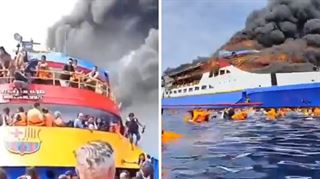 Video: મધદરિયે સળગવા લાગ્યું ઇન્ડોનેશિયાનું જહાજ, 300થી વધુ યાત્રીઓ હતા સવાર; વીડિયો જોઈને ઊભા