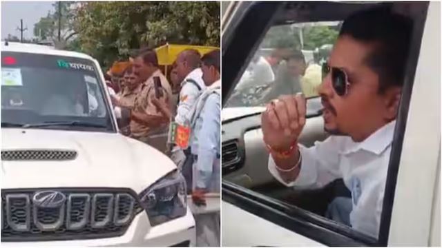 ગાડી પર ધારાસભ્ય લખેલું હતું અને ભાજપનો ઝંડો પણ હતો