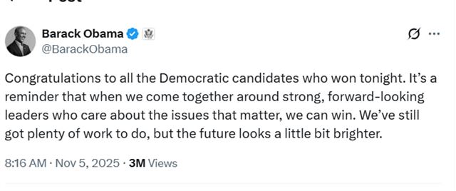 ઓબામાએ મમદાનીને તેમની જીત બદલ અભિનંદન આપ્યા